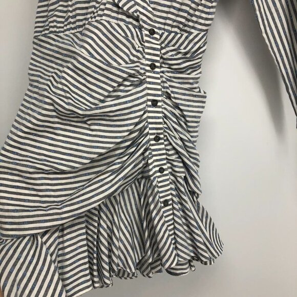 Veronica Beard Kai Ruffle Swiss Dot  grey white stripe blue dot print size 2 - Picture 8 of 16